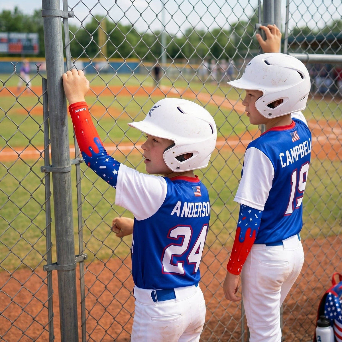 USA Baseball Sprinkles Drip Kids Arm Sleeve: Red/White/Blue / Husky