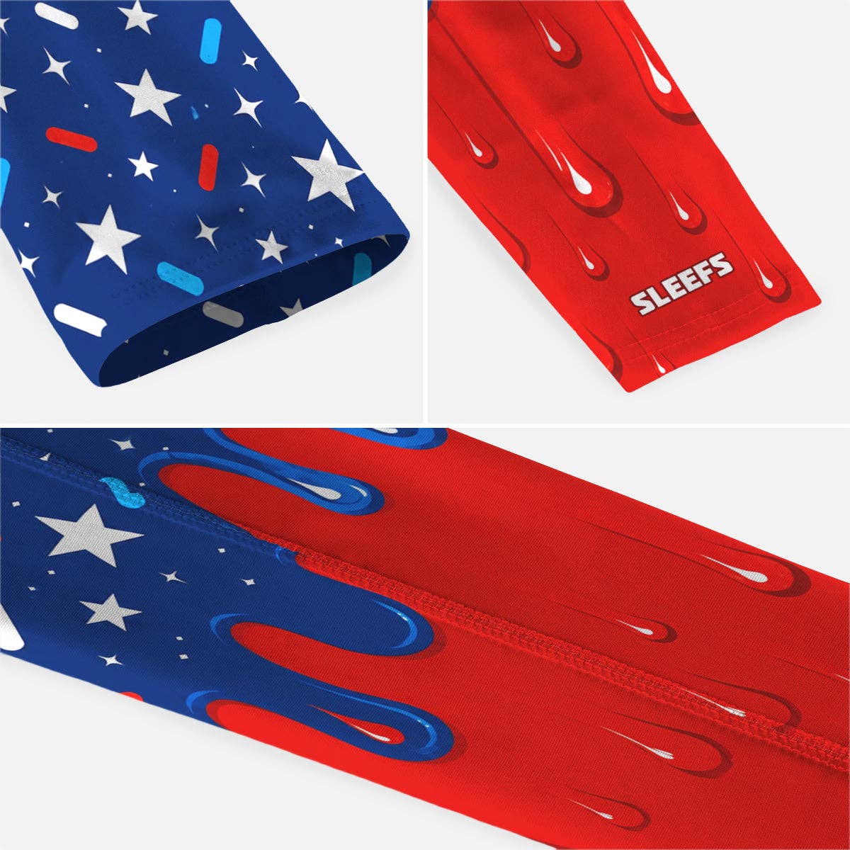 USA Baseball Sprinkles Drip Kids Arm Sleeve: Red/White/Blue / Husky