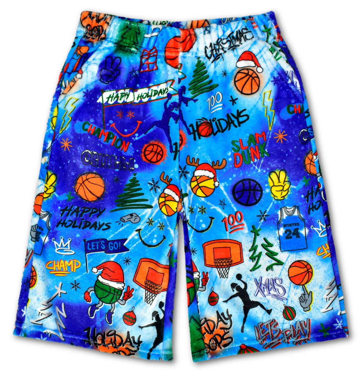COREY PAIGE HOLIDAY HOOPS PLUSH BOARD SHORTS (LARGE 14)
