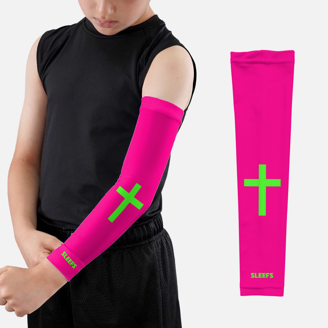 Faith Cross Hyper Pink Kids Arm Sleeve: Husky